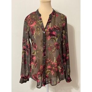 Kut From The Kloth Sheer Floral Casual Long Sleeve Button Up Shirt Boho Small